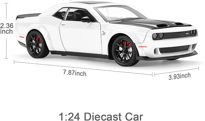 SASBSC Hellcat Toy Cars for Boys Age 3-12 1:24 Challenger Diecast Car Toys Metal Car Model with Light & Sound Collectable Muscle Super Cars for Kids (White)