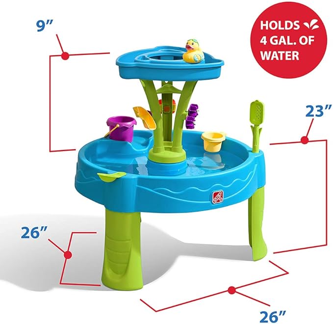 Step2 Summer Showers Splash Tower Water Table for Kids, Outdoor Kids Water Sensory Table, Ages 1.5+ Years Old, 8 Piece Water Toy Accessories, Blue & Green