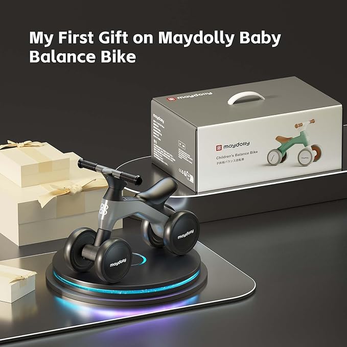 Maydolly Baby Balance Bike, Toddler Balance Bike for 1 Year Old Boys Girls, 4 Wheels Toddler Bike, First Birthday Gifts for 10-36 Month (Grey)