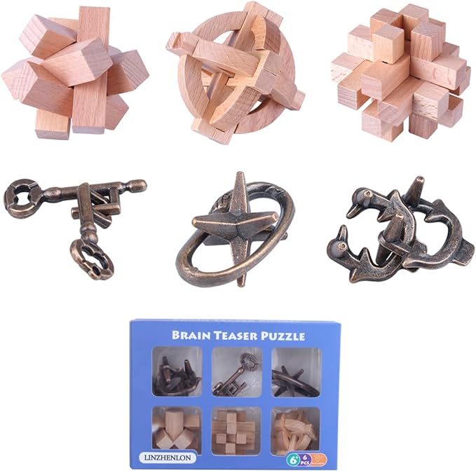 Brain Teaser Puzzle for Adults Puzzles Metal Hole Lock Adult Educational Toy Jigsaw IQ Puzzle（6 Pack） (Gold)