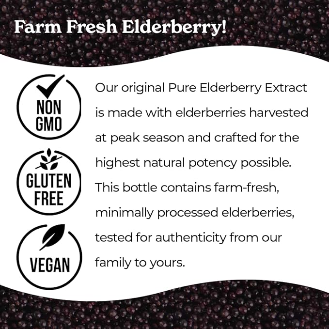 Norm’s Farms Pure Elderberry Extract - Made from Only Elderberries in USA - Immune, Antioxidant Support, No Added Sugar, Additives, Vegan, Gluten-Free, Non-GMO, Elderberry Tincture Alcohol Free - 8 Oz
