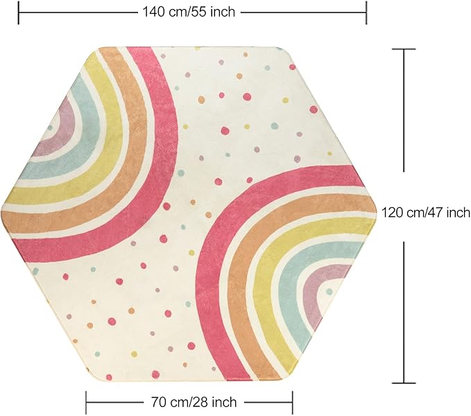 STARUIA Rainbow Rug for Baby Girls Bedroom, 55"x47" Washable Area Rug for Princess Tent Castle, Hexagon Non-Slip Nursery Rug Ultra Soft Play Carpet for Kids Room Playpen Dorm