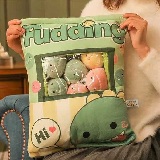 ARELUX Cute Dinosaur Plush Pudding Pillow:Snack Pillow Toys Bag Removable Stuffed Animal 8Pcs Sets Creative Plush,Soft Dino Plushie Throw Pillow,Dolls Friends Family Member