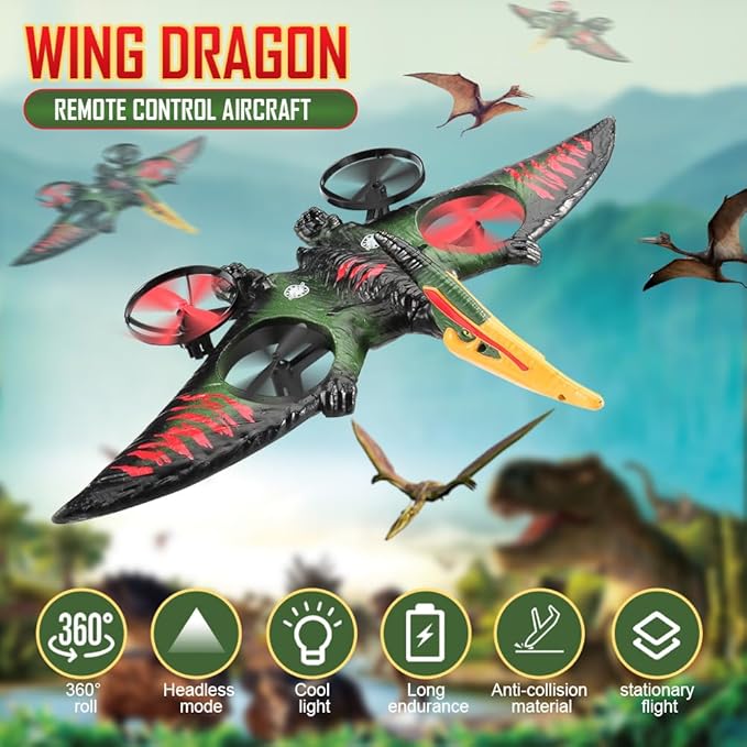 jaming Pterodactyl Dinosaur Toys Drone for Kids and Adults Easy to Fly Dragon Remote Controlled Aircraft for Beginners Hobby RC Plane Toys Birthday Gifts for Boys Remote Control Gecko