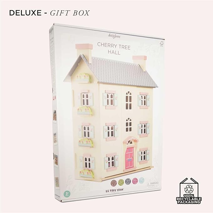 Le Toy Van - Gorgeous Cherry Tree Hall Large 4 Storey Wooden Doll House Play Set For Girls or Boys | Great As A Gift | Suitable for Ages 3+