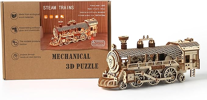 3D Wooden Puzzle for Adults, Mechanical Steam Trains Puzzle, DIY Vehicle Model Building Kit Handicraft Wood Craft Hobbies Toy, Birthday for Hobbyist 14+ Family Women Men, 361 Pcs