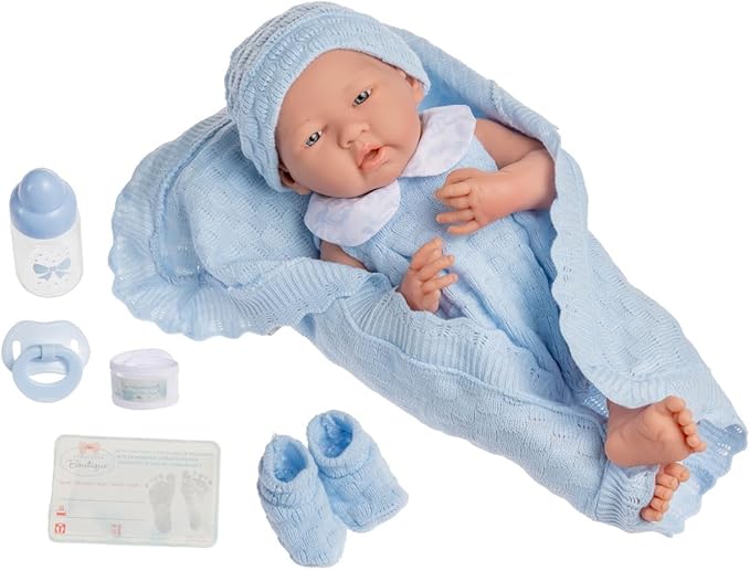 Anatomically Correct Real Boy Baby Doll | 15" All-Vinyl Baby Doll | JC Toys - La Newborn | Made in Spain | Comes With Blue Knit Outfit and Accessories | Designed by Berenguer | Ages 2+