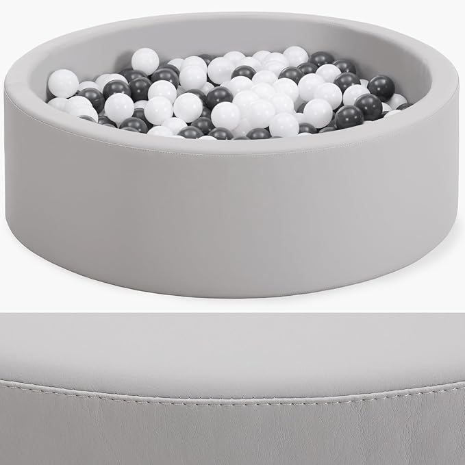 Foam Ball Pit for Toddlers: Soft PU Leather Baby Ball Pit - Indoor Outdoor Baby Playpen Ball Pool for Kids Toy for Children (Gray, NO Balls)