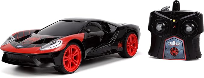Jada Toys Marvel Spider-Man 1:16 Miles Morales 2017 Ford GT RC Remote Control Car 2.4GHz, Toys for Kids and Adults, Black