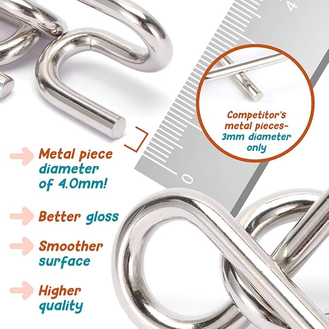 Brain Teasers Metal Puzzles for Kids and Adult, Mind, Logic and Game Test Toy for Teens, Disentanglement 3D Coil Cast Wire Chain Intelligence Toy for Party & Office, Best Puzzle Travel Games (Easy)