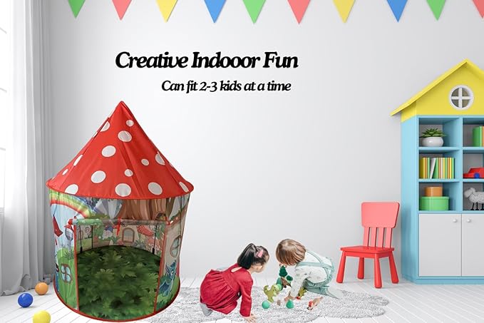 Mushroom Play Tent for Kids Toddlers, Pop Up Imagine Portable Toy Gift, Princess Playhouse Fairy Tale Wizard Unicorn Magic Dragon