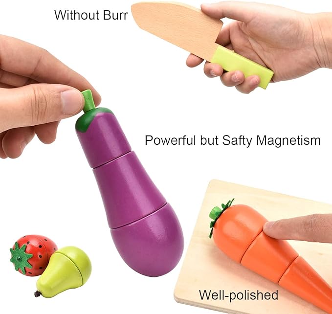 Wooden Play Food for Kids Kitchen - Toys Food Vegetables and Fruit for 2 Year Old Boys Girls Role Pretend Play Early Education Montessori Education