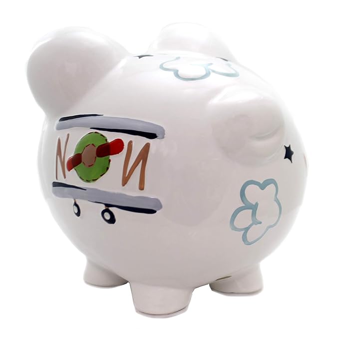 Child to Cherish Ceramic Piggy Bank for Boys, Airplane, Large