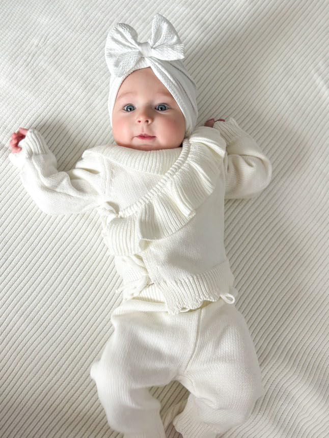 Knitted Newborn Gift Set – 100% Organic Cotton Baby Girl Outfit & Blanket – Soft Coming Home Set (0-3M, 3-6M) – Cozy Infant Set for Daily Wear & Photoshoot – Ropa para Bebé Recién Nacido