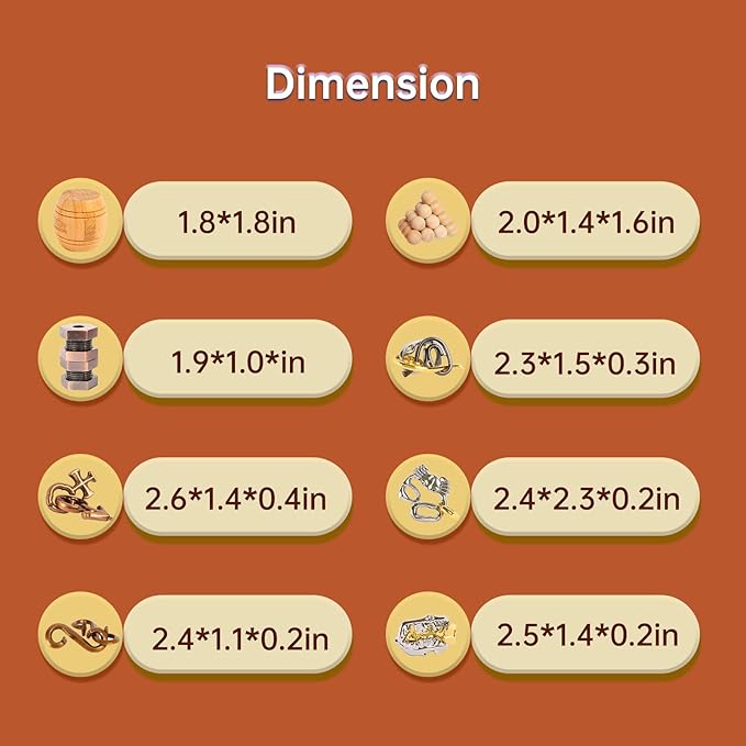 8 Pieces IQ Logic Training Brain Teaser Puzzles for Adults and Kids Family Games Party Favor Coffee Time Challenging Assembly and Disassembly Desk Toys