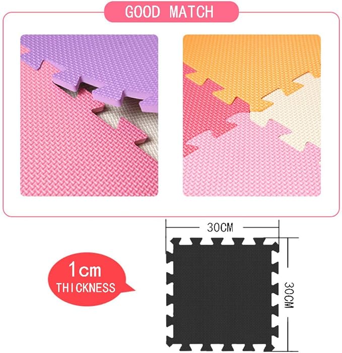 MQIAOHAM Outdoor/Indoor Protective Flooring Mats - Interlocking Reversible Floor Matting Suitable Gym, Play Area, Exercise, Yoga White Pink Rose 101103109