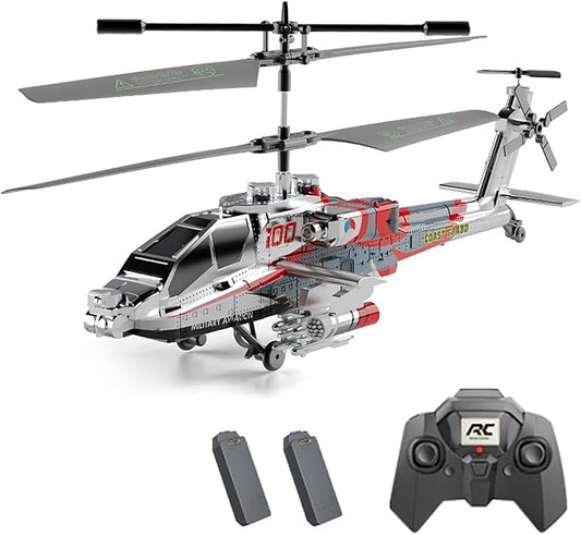 Remote Control Helicopter, 3.5 Channel Military RC Helicopter with LED Light, Altitude Hold, One Key Take Off/Landing, 2.4GHz RC Army Helicopter with 2 Battery for Kids, Boys Girls (Silver)