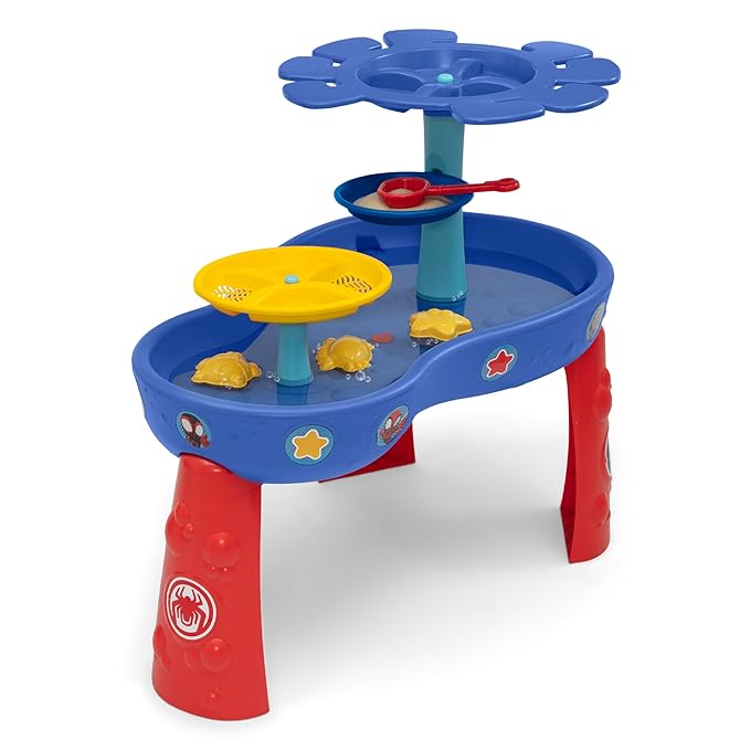 Spidey and His Amazing Friends Water Table by Delta Children| 3-Tier Water Play Table with 9-Piece Toy Set | Water Sensory Table + Summer Beach Toys for Outside Backyard for Toddlers Ages 2+, Blue