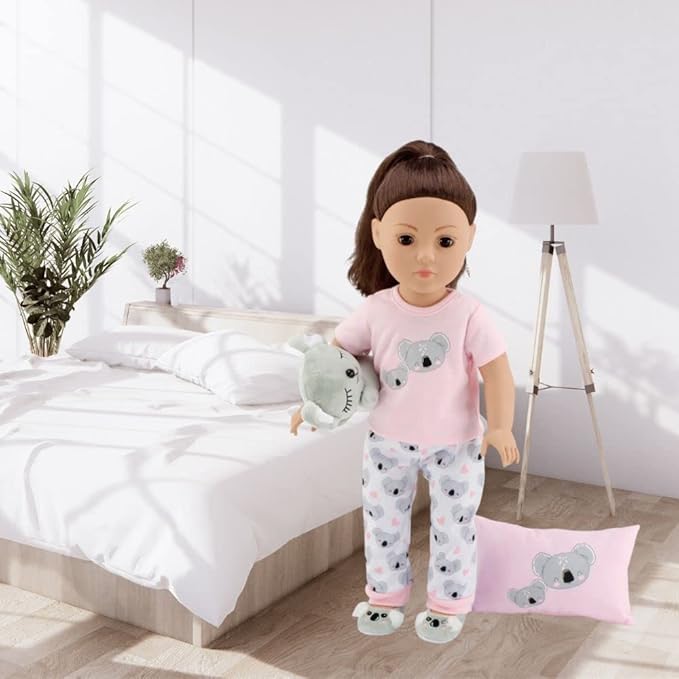 Emily Rose 18-Inch Doll Clothes 5-PC PJ Pajamas Sleepover Outfit & Accessories Set | 18" Doll Pajama Sleep Outfit with Slippers - Includes Pet Koala Toy and Pillow - Ideal Gift Set for Little Girls