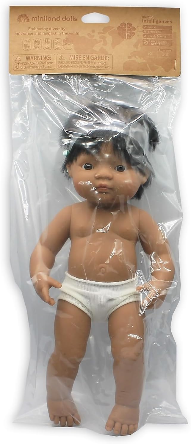 Miniland Doll 15'' Hispanic Boy with Hearing Implant (Polybag) - Made in Spain, Anatomically Correct, Quality, Inclusion