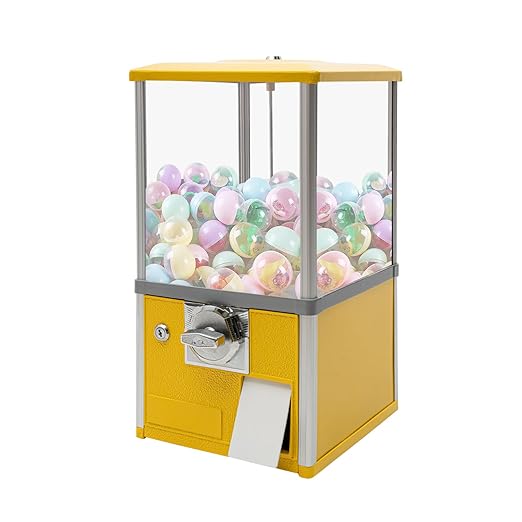 Vending Machine, 20.87Inch Height Candy Gumball Machine with Load Capacity Gumball Bank, Metal Candy Vending Machine for 1.77-1.97Inch Gadget,Portable Candy Dispenser Machine for Retail Shop (Yellow)