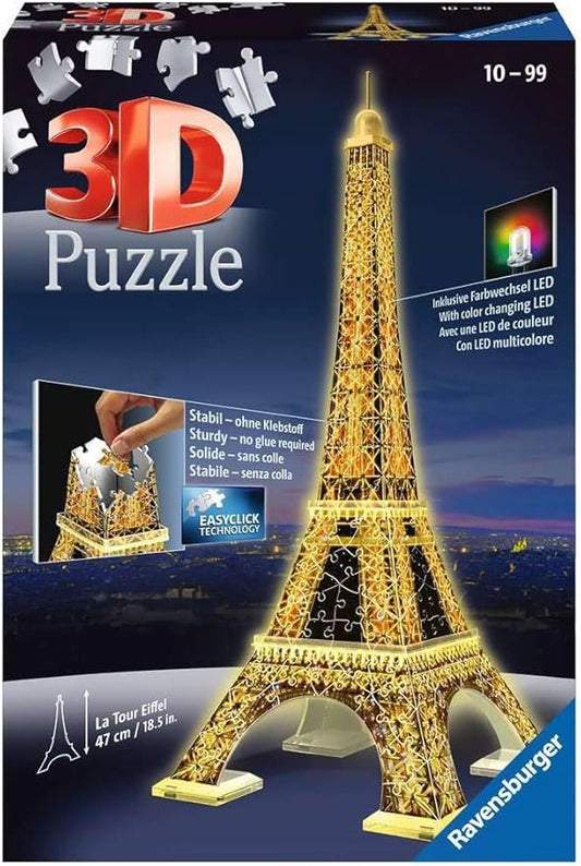 Ravensburger Eiffel Tower - Night Edition | 216-Piece 3D Jigsaw Puzzle for Kids and Adults | Precision Fit with Easy-Click Technology | Displayable & Durable Model | Over a Century of Quality
