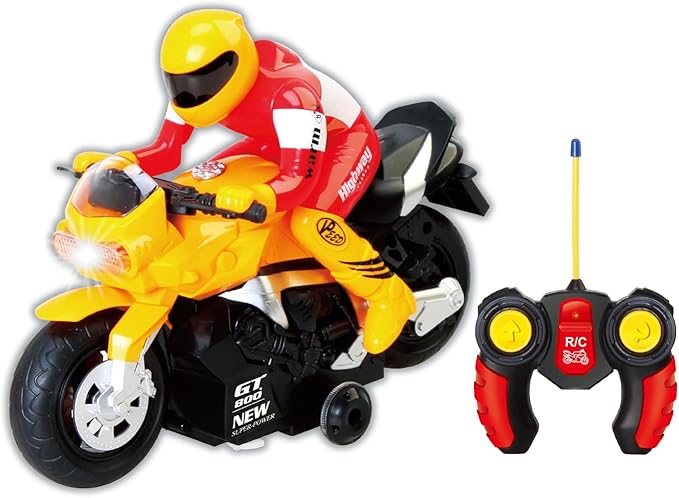 PowerTRC Unleash The Ultimate Racing Thrill | 360 Degree Rotate Spinning RC Race Motorcycle | Remote Control Race Biker with Dazzling Light and Sound Effect for Kids (Yellow)