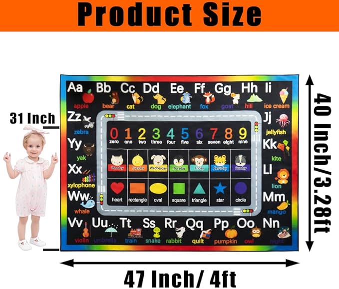 ABC Carpet,Kids Carpet for Playroom, Floor Play Mat for Kids,Preschool Rugs wtih ABC, Numbers, Animals (3' 3" x 4', Black)