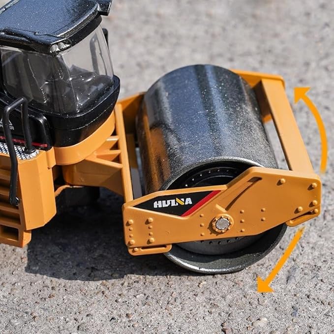 Gemini&Genius Road Roller Toy for Kids, Heavy Duty Construction Vehicle Toys 1-50 Scale Alloy Road Trucks, Car Toys Collection, Display and Play Truck for Kids (Brown)