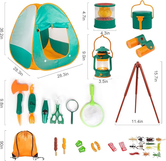 Meland Kids Camping Set with Tent - Toddler Toys for Boys with Campfire, Camping Toys for Kids Indoor Outdoor Pretend Play, Gift Idea for Boys Age 3,4,5,6 Year Old Birthday Christmas (Green)