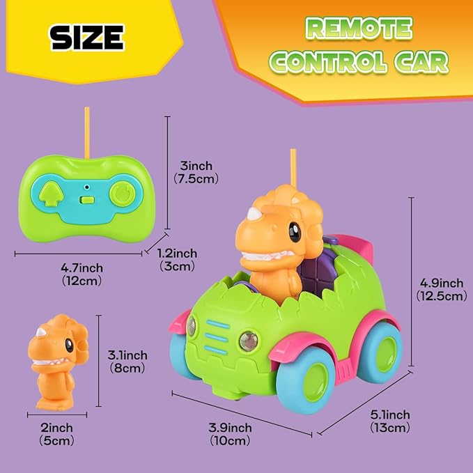 Nueplay Remote Control Car for Toddler Age 2 3 4 5, Electric RC Toys with Light & Music, Toddler Dinosaur Toys, Dino Figures Truck Race Vehicles, Christmas Birthday Gift for Boys & Girls