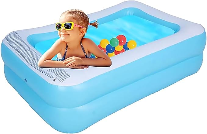 Inflatable Kiddie Swimming Pool, Outdoor Blow Up Rectangular Pool for Kids and Toddler (61"x42.5"x18")