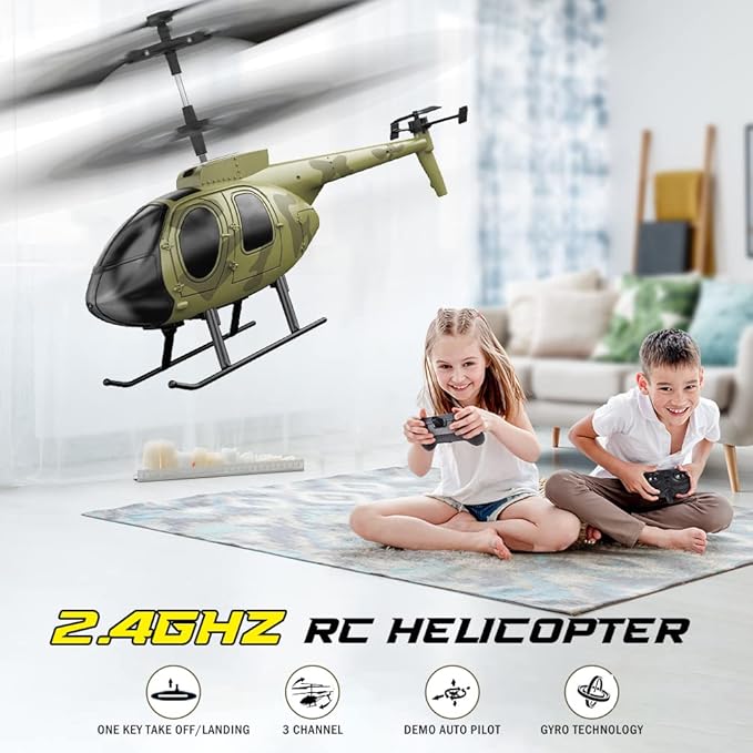 VATOS Remote Control Helicopter for Kids, Camouflage RC Helicopter, 2.4GHz Radio Controlled Airplane with Gyro 3 Channel Indoor Toy, One-Key Take-Off, Gift for Boys Adults