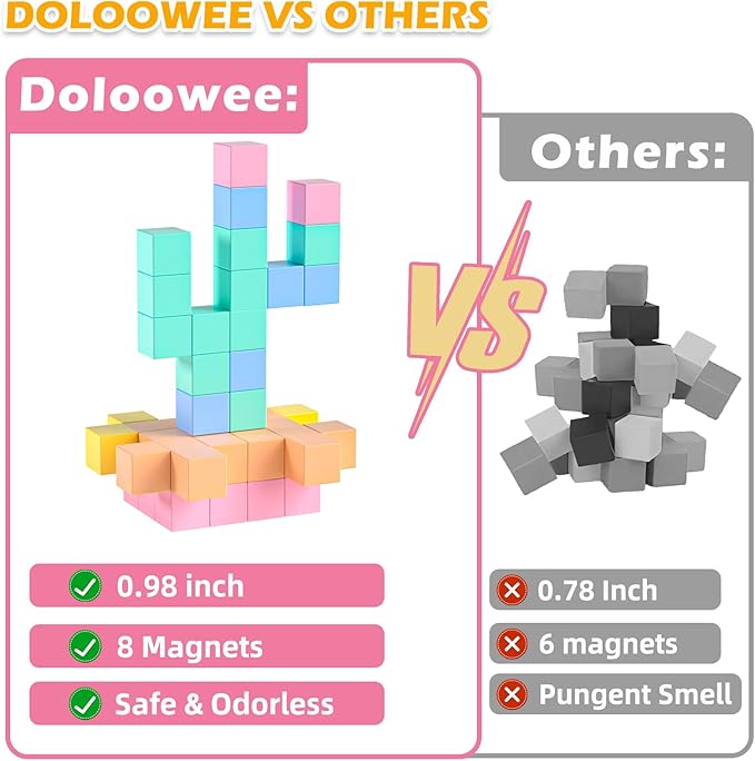 Doloowee 50 PCS Magnetic Blocks, Magnetic Building Cubes Macaron Magnetic Building Blocks for Kids Ages 4-8, STEM Preschool Toys Montessori Sensory Magnet Toys for 3 4 5 6 Years Old Boys Girls