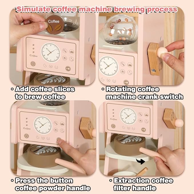 Play Kitchen for Kids - Wooden Pretend Play Kitchen Set Toy with Washing Machine and Coffee Grinder, Toys Kitchen Gift for 3+ Year Old Kids, Girls & Boys