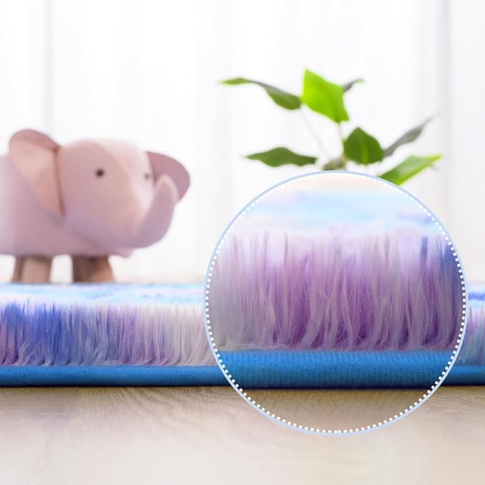 AROGAN Soft Rainbow Area Rugs for Girls Room 4x6 Feet, Fluffy Cute Colorful Princess Carpet for Kids Teens Nursery Toddler,Bedroom Blue and Purple