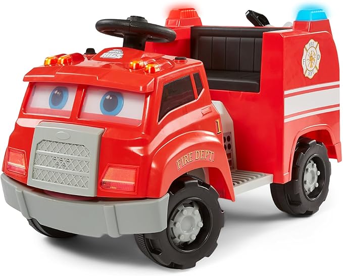 Kid Trax Real Rigs Toddler Fire Truck Interactive Ride On Toy, Kids Ages 1.5-4 Years, 6 Volt Battery and Charger, Sound Effects, Red, Large
