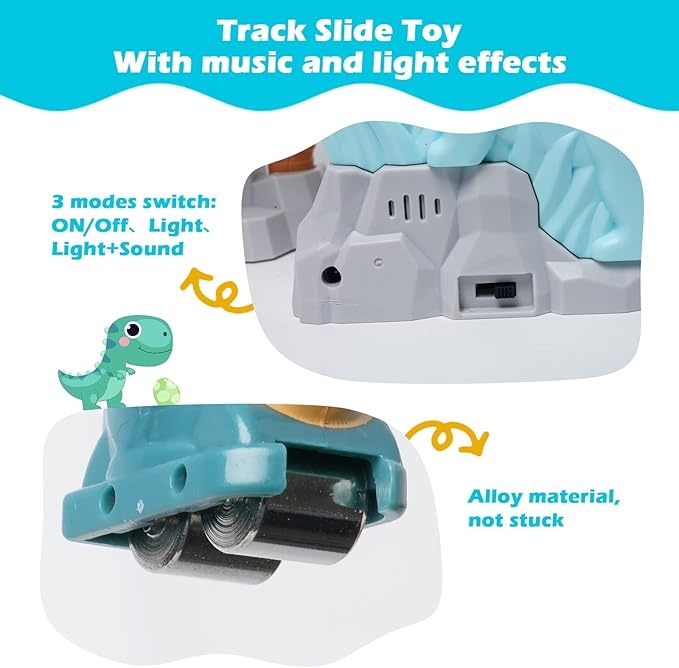 Dinosaur Chasing Race Track Game Set Double Loop Track Slide Toy Climb Stairs Toy Roller Coaster Toy with Music Educational Puzzle Playsets Gift for Toddler Kids Boys Girls Age 3+