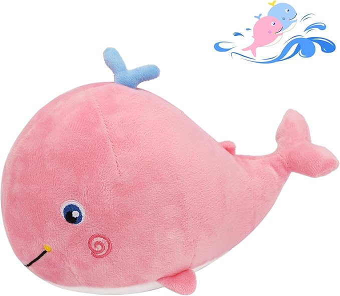 MUPI Squirting Whale Stuffed Animals Plush Pillow Cute Soft Cotton Plushies Pillows Kawaii Whale Toy Decor Gifts for Kids Boys Girls Adults (Pink, 10 Inch