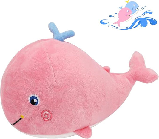 MUPI Squirting Whale Stuffed Animals Plush Pillow Cute Soft Cotton Plushies Pillows Kawaii Whale Toy Decor Gifts for Kids Boys Girls Adults (Pink, 10 Inch
