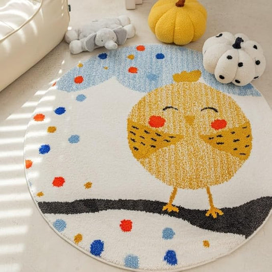 Poowe Round Kids Play Mat Baby Nursery Rug Round Educational Alphabet Soft Area Rug Non Slip for Children Toddlers Bedroom (Round 31.5", Twig Bird)