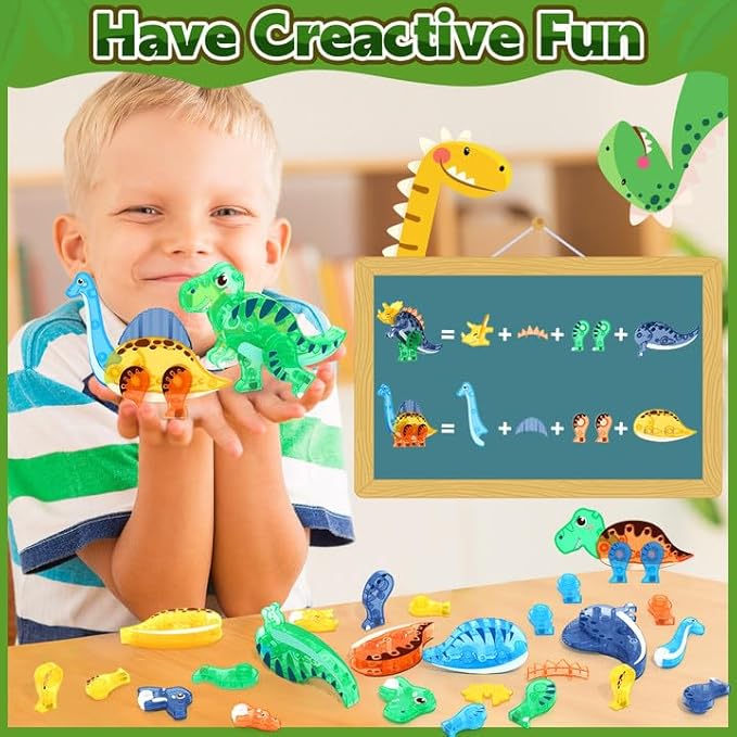 Dinosaur Toys Magnetic Tiles 3D Movable Dinos for Kids 3-5 5-7 Toddler Outdoor Sensory Toys, STEM Educational Magnetic Blocks for 3+ Years Old Boys Girls Kids Toy