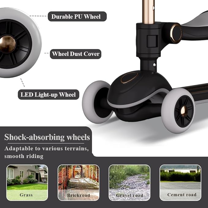 Winhope Kick Scooter for Kids, 2-in-1 Kick Scooter with Wide Deck,Folding 3 Wheel Children Scooter Outdoor Ride-On Toys for Boy Girl Aged 3-8