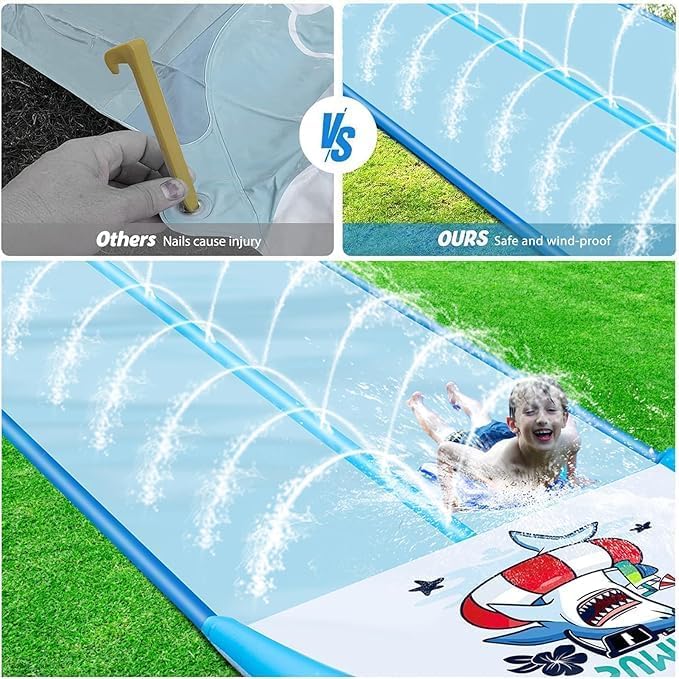 30ft Slip Splash and Slide, Heavy Duty Lawn Water Slide, Extra Long Slip Water Slides with 2 Bodyboards for Kids and Adults Kids Backyard Summer Toy with Sprinkler, Sports Outdoor Garden