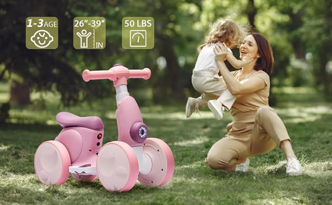 6V Electric Baby Balance Bike with Bubble Machine,4 in 1 Toddler Balance Bike w/Remote for 1 Year Old Boys Girls Kids Bubble Bike Ride on Toys w/Powered Motor,Music,LED Lights (Purple)