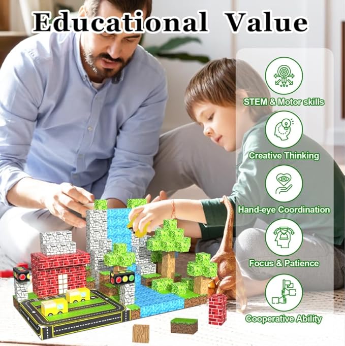 200PCS Magnetic Building Blocks for Kids Ages 4-8,Magnet STEM Sensory Toys-Tiles Road Track, Mine World Build Set, Christmas Birthday Gifts Toy