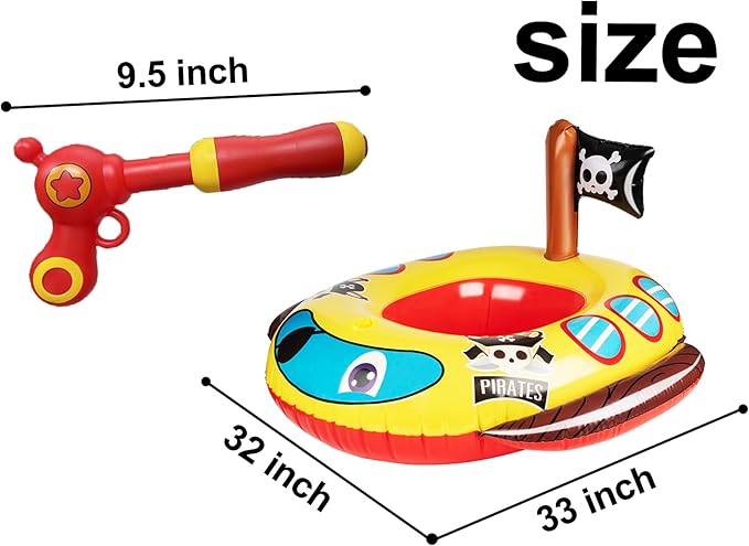 Pool Floats Kids with Water Gun, Pirate Ship Float for Toddler, Blow Up Swimming Pool Toys, Summer Fun Pool Inflatables Floaties for Boys Girls and Child, Outdoor Water Toys for Kids Ages 3-5 4-8