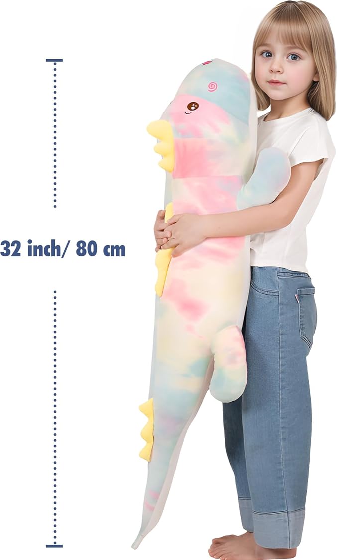 32inch Giant Colorful Dinosaurs Plush Toys Body Pillow, Cute Dinosaur Stuffed Animals Doll, Soft Big Dinosaur Plushies, Gift for Kids Boys, Birthday