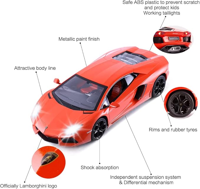 RASTAR RC Lamborghini Toy Car, 1:14 Lamborghini Aventador LP700-4 Remote Control Car, Working Lights - Orange