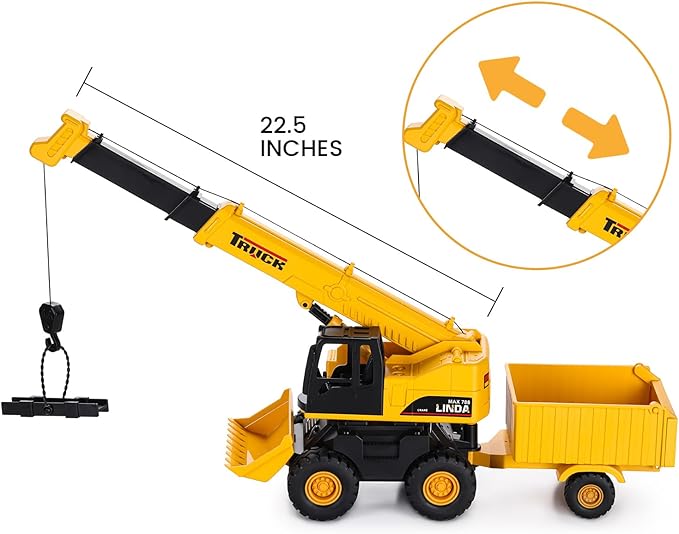 haomsj 2-in-1 Toy Crane Bulldozers Construction Set Trucks for Boys Age 3-5, Excavator Lifting Crane Toys with Light and Sound for Kids Ages 3 4 5 6 Years Old